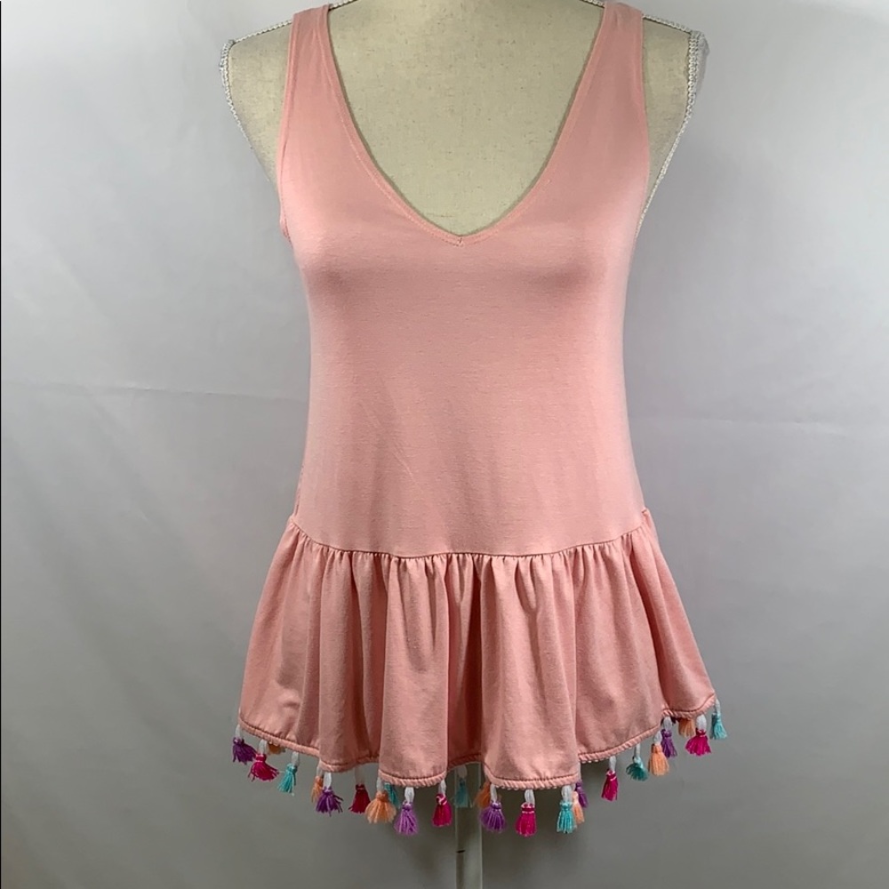 NWOT Vanityroom peachy pink knit top with tassels